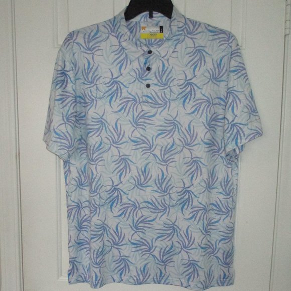 Nicklaus Golden Bear eco choice Mens S/S Blue Golf Hawaiian Polo Shirt NWOT - L - Picture 3 of 3